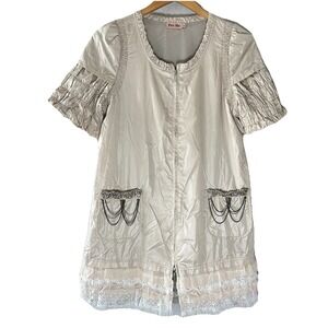 Per Me Women's Beige Ruffle Sleeve Zip Dress‎ Size 44 Romantic Cottagecore